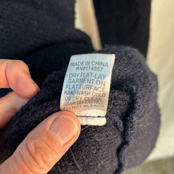 THML Navy Blue Sweater Knit LS Short Dress With Geometric Cowl Neck Size L - Picture 10 of 13